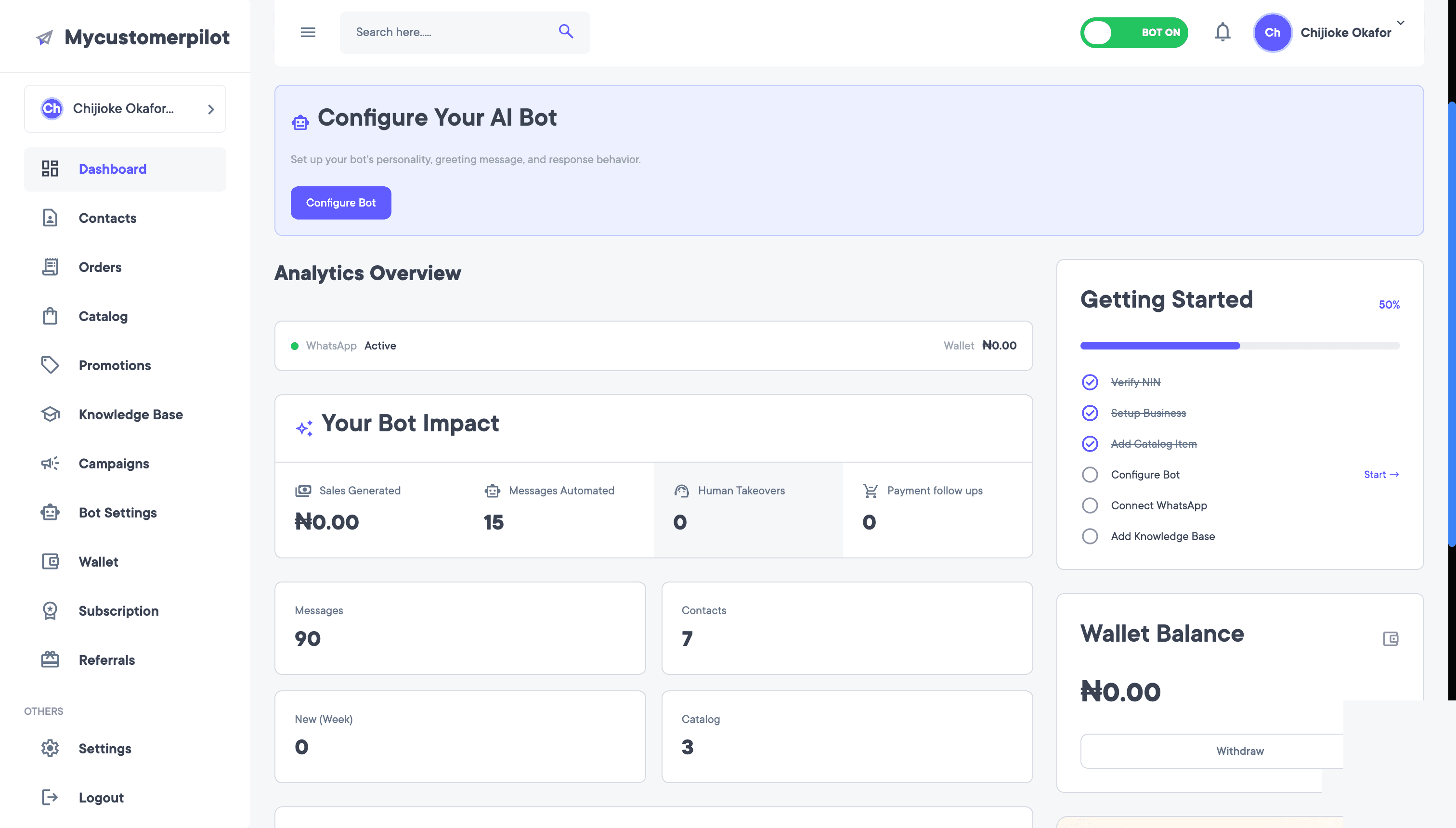 MyCustomerPilot dashboard